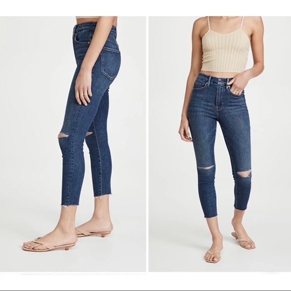 Good American Good Waist Crop Raw Hem Jeans Blue, Size 14/32, Dark Wash - Picture 11 of 11